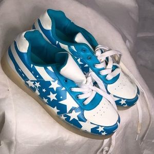 Baby blue white sneakers with stars
